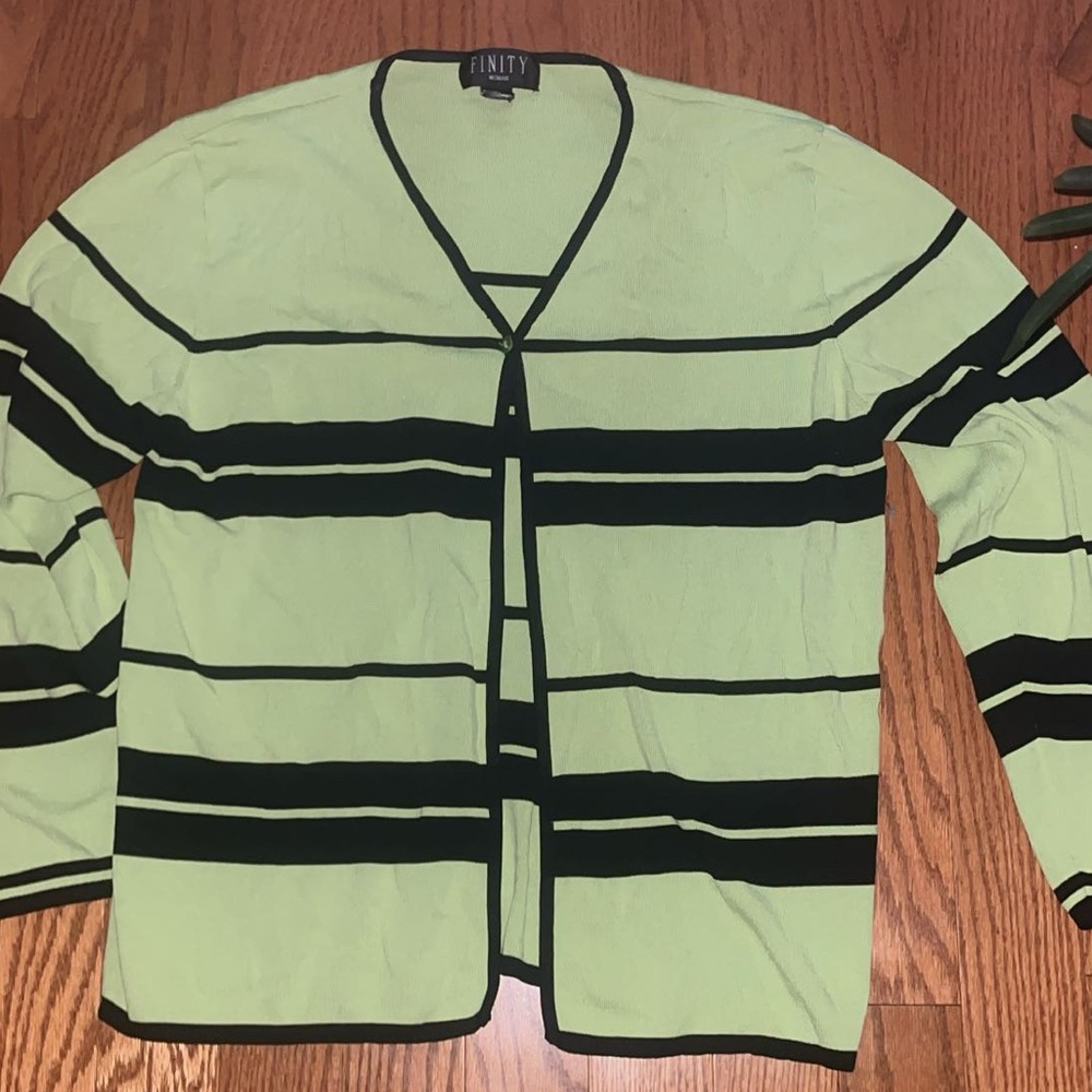 Finity Woman Lime and Black Striped Cardigan